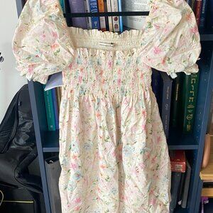 Abercrombie & Fitch Puff Sleeve Smocked Bodice Mini Dress in a pink pastel flora